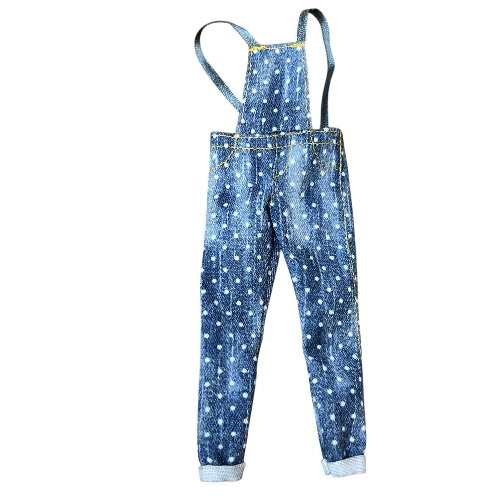 Barbie Fashionista Petite Doll Blue Denim Dot Overalls Jeans Clothing Polka Dots